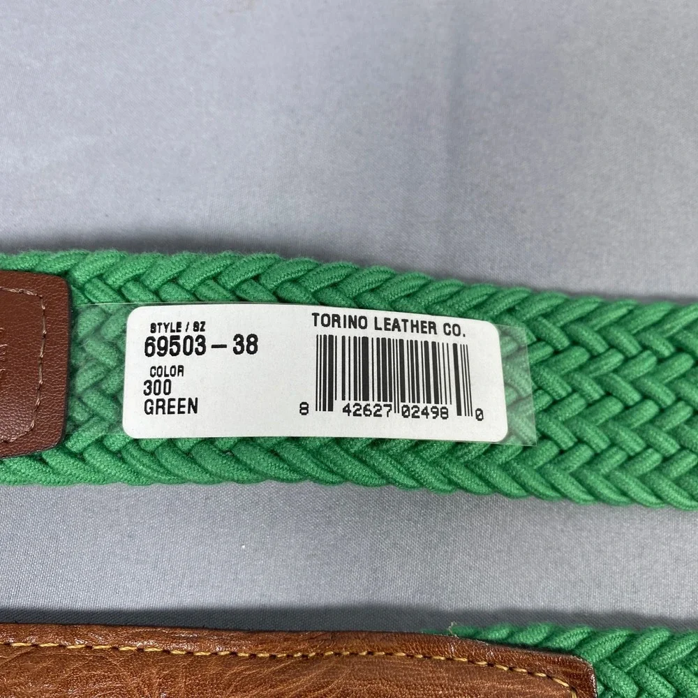 Torino Leather Co Braided Belt Mens 38 Green Leather Trim Made in USA 69503 Golf